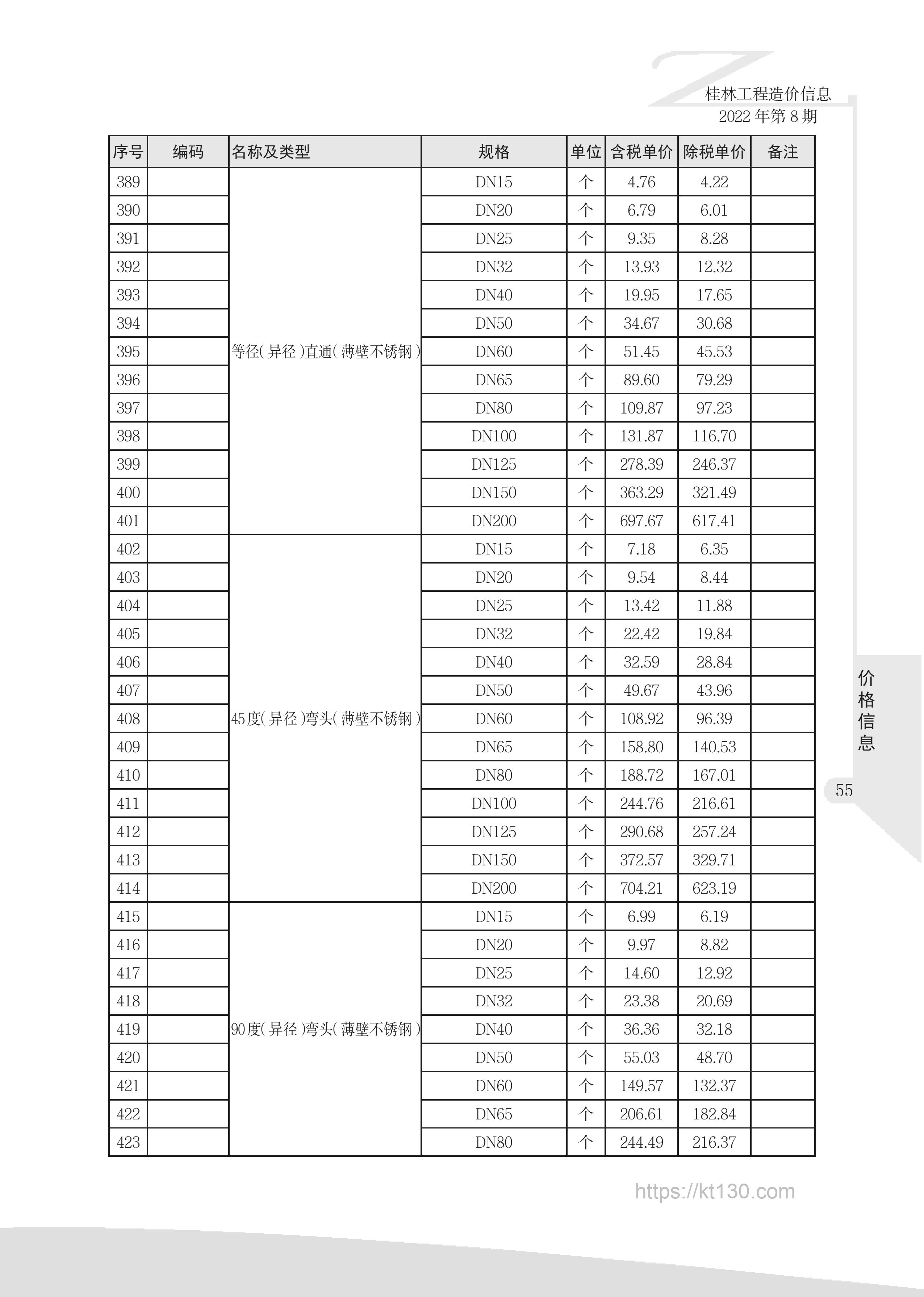 广西桂林市2022年8月份异径弯头价目表